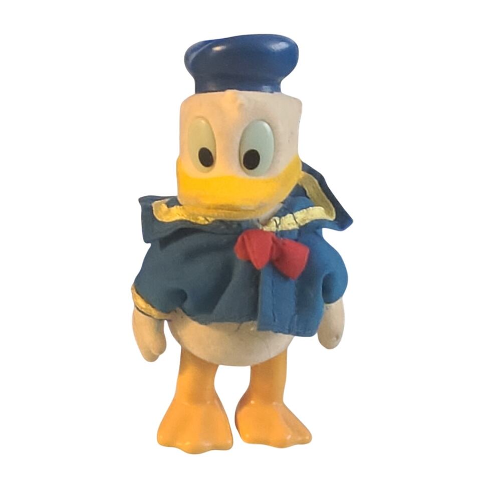 Vintage 1970s Disney Donald Duck 4" Flocked Figurine Fuzzy Action Figure Toy